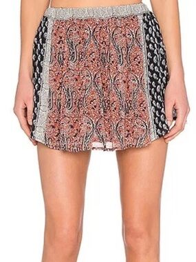 Ulla Johnson Remy Silk Black Ivory Paisley Panel Pullon Mini Skirt S 2